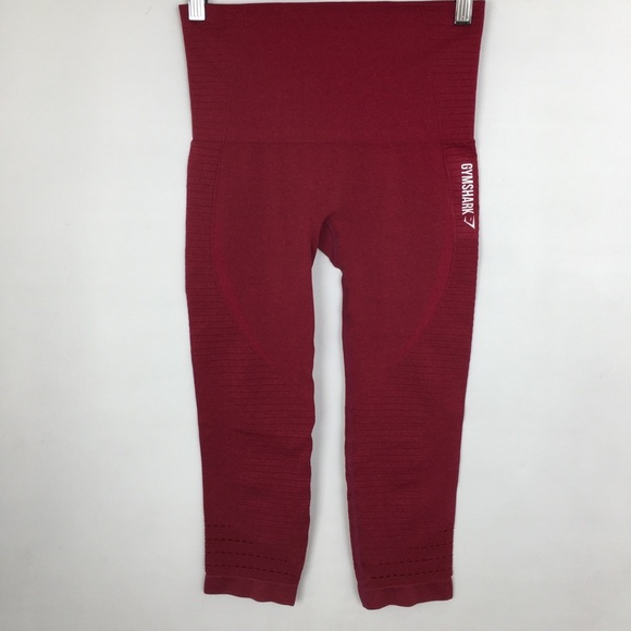 Gymshark Capri Seamless High Waist Dry Leggings Burgundy Cropped Workout Pants - Picture 2 of 13